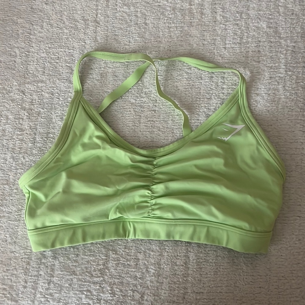 Gymshark green ruched sport bra (no pads)